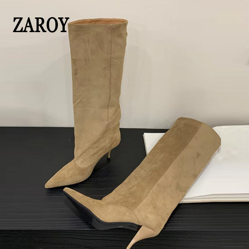 Knee High Boots Women - รองเท้าบูทผู้หญิง ZAROY แบบสูงถึงเข่า รองเท้าบูทกันหนาวสำหรับฤดูหนาว รองเท้าบูทหิมะแบบเซ็กซี่ ส้นสูงปลายแหลม