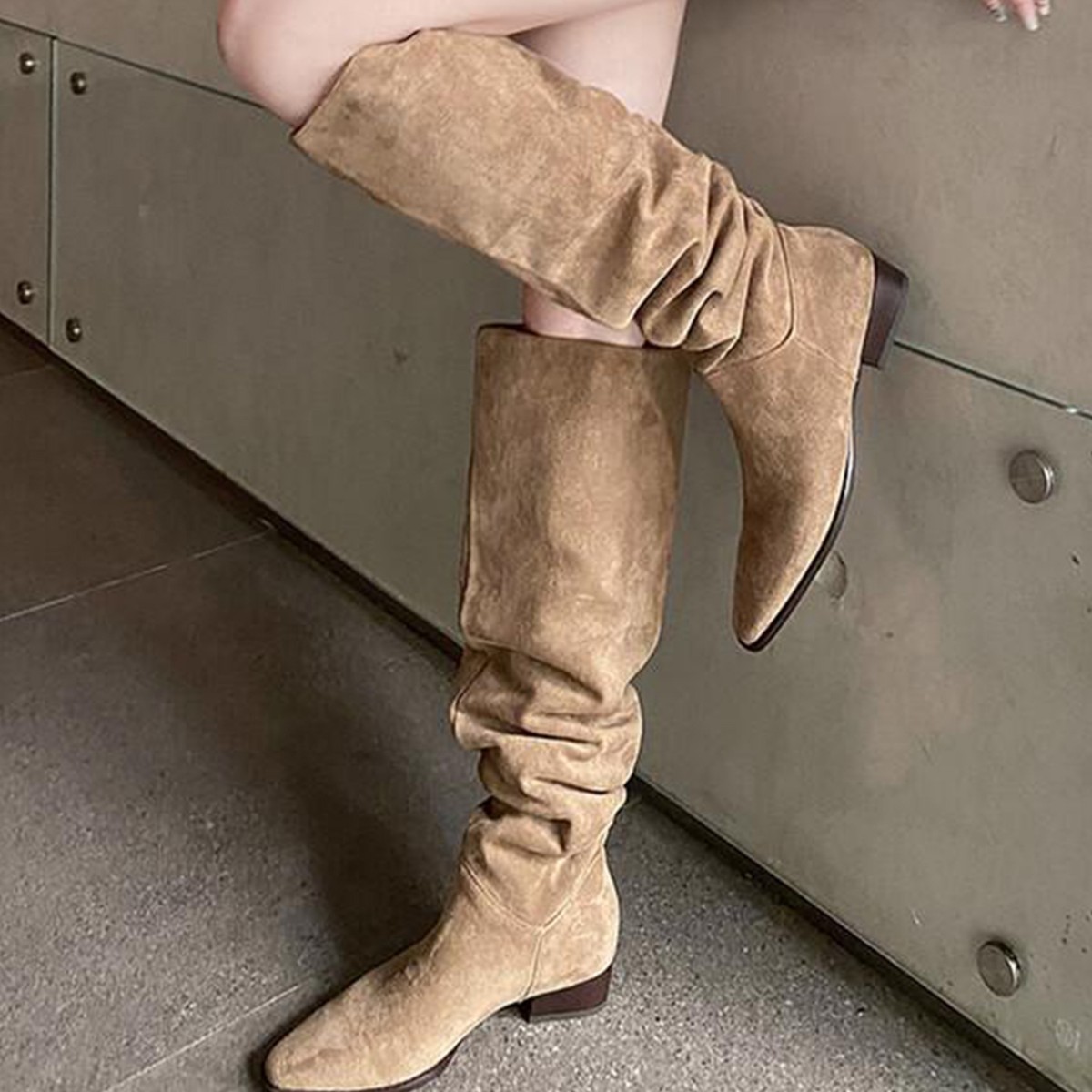 Sock Boot Women - รองเท้าบูทผู้หญิงสูงถึงเข่า ฤดูใบไม้ผลิและฤดูใบไม้ร่วงปี 2026 ส้นหนาเพิ่มความสูง รองเท้าบูทสไตล์นักรบ รองเท้าบูทสไตล์ตะวันตกแบบ