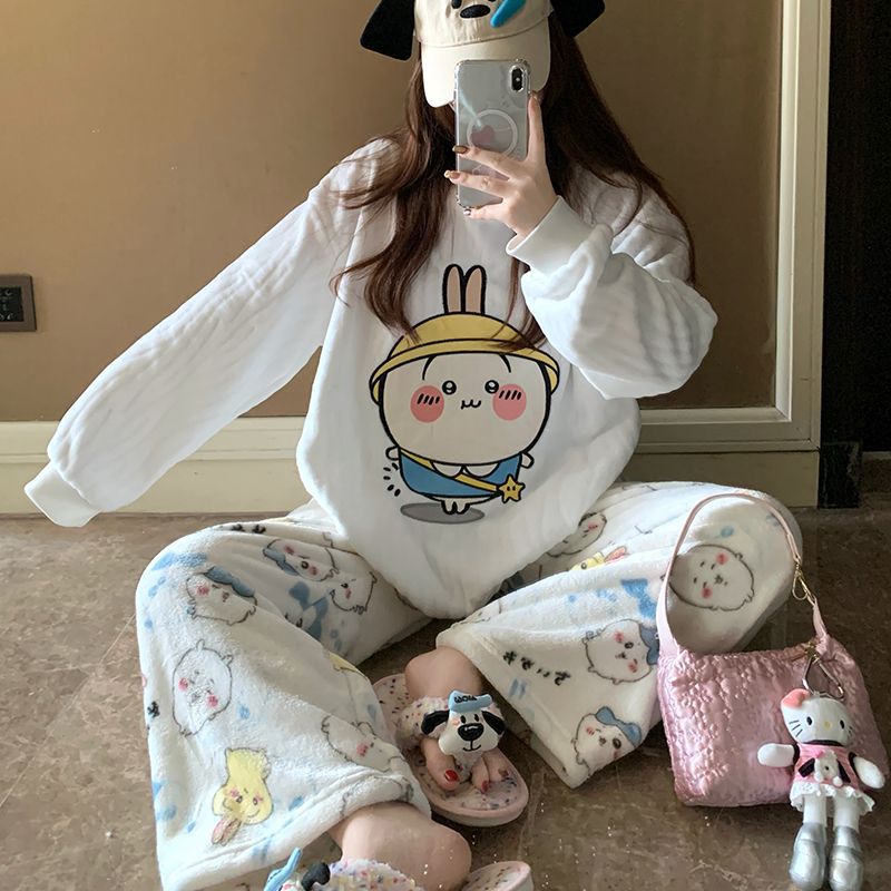 Women Shoes Xxl - ชุดนอนผ้าฟลีซลายการ์ตูน Usagi สำหรับผู้หญิง หนา อบอุ่น ใส่สบายในฤดูหนาว