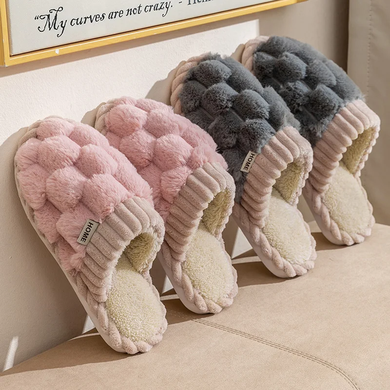 Mule Slip On - รองเท้าแตะผ้าฝ้ายลายสก็อตสำหรับคู่รัก แฟชั่นฤดูหนาว หุ้มปลายเท้า อบอุ่น พื้นหนานุ่ม สำหรับใส่ในบ้าน