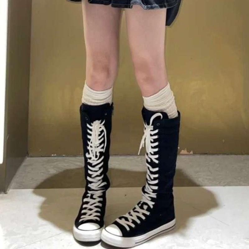 รองเท้าผ้าใบหุ้มข้อสูงรุ่นใหม่ - Knee High Boots Women บทวิจารณ์และราคา