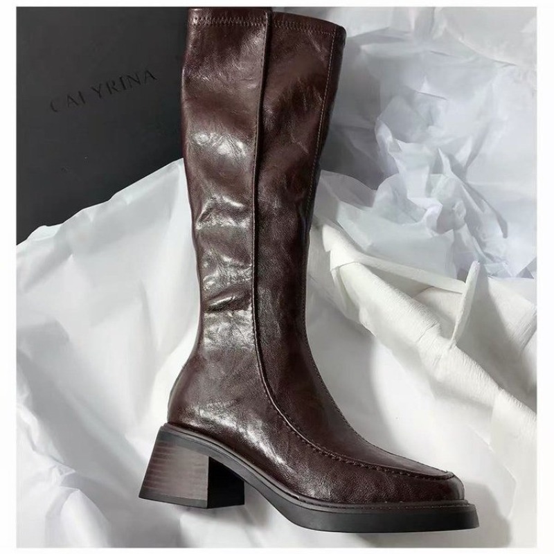 รองเท้าบูทหัวมนพื้นหนาสำหรับผู - Knee High Boots Women บทวิจารณ์และราคา