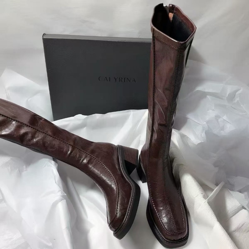 รองเท้าบูทหัวมนพื้นหนาสำหรับผู - Knee High Boots Women บทวิจารณ์และราคา