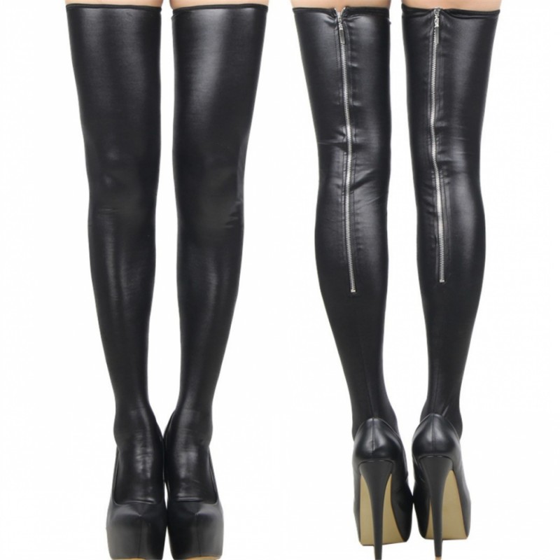 PUNK สีดํา PU หนังถุงน่องต้นขา - Women Shoes Xxl บทวิจารณ์และราคา