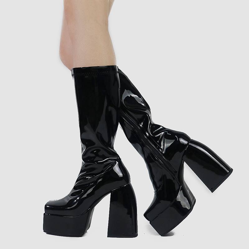 รองเท้าบูทหุ้มข้อไมโครไฟเบอร์ย - Knee High Boots Women บทวิจารณ์และราคา