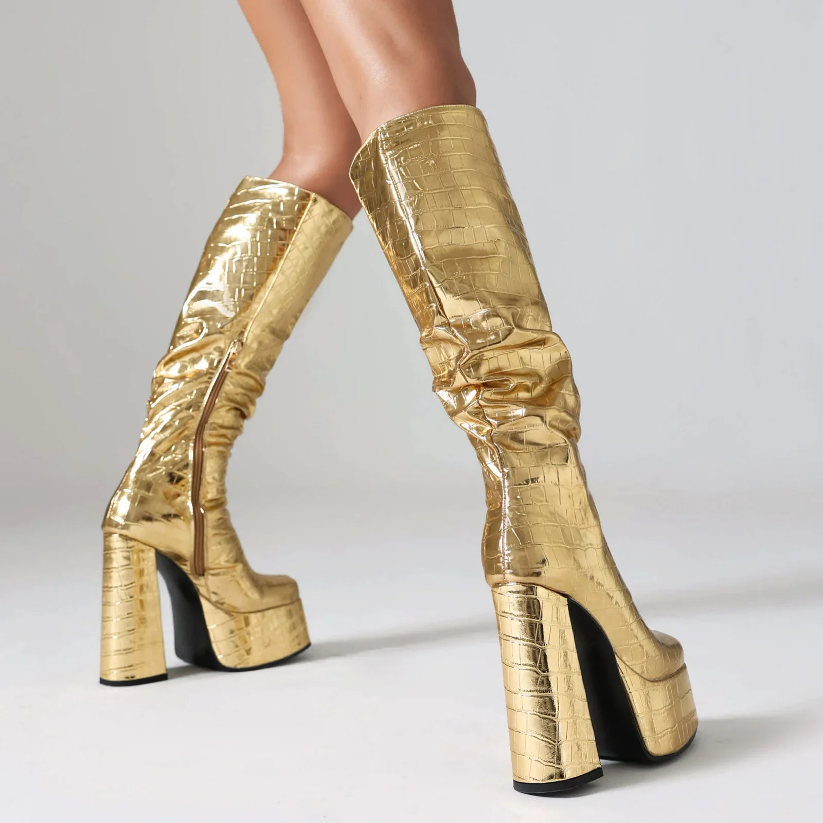 เงินเงาผู้หญิงจีบแพลตฟอร์มเข่า - Knee High Boots Women บทวิจารณ์และราคา